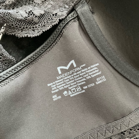 MAIDENFORM sz 40C Bra Racerback Front Closure Lace Light Padded Underwire Black - Picture 6 of 7